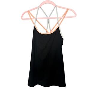 Gaiam Strappy Sports Top Medium Black with Orange/Gray Blue Contrasting Comfy